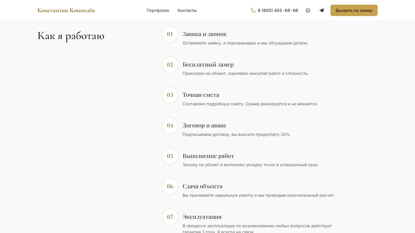 Блок «Как я работаю» — 7 этапов от заявки до гарантии